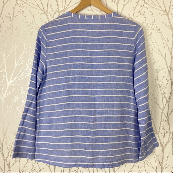 C&C CALIFORNIA 100% Linen Blue Stripe Button-Front Blouse Small Boxy Coastal - Picture 2 of 11